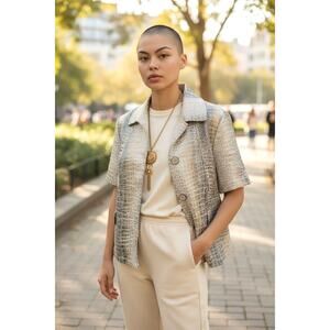 NWT Chicos Shimmering Swing Coat Size 1 Metallic Textured Button Front Top